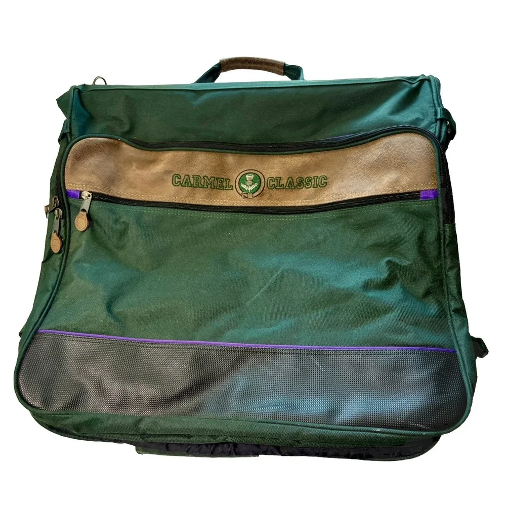 Vintage Garment bag Green CARMEL CLASSIC Hanging Folding Carry On Luggage
